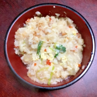 薩摩揚げとなめこと野菜の白だしおじや